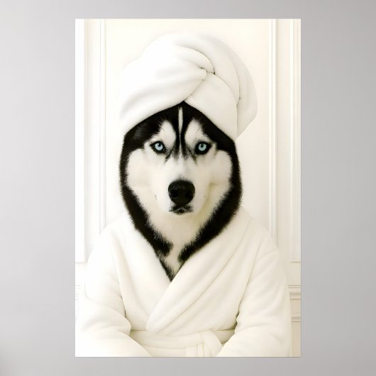 Funny Husky Bathroom Print, Siberian Husky In ポスター (正面)