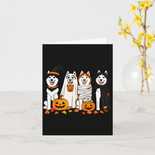 Funny Husky Ghost Dogs Halloween Dog Soky  カード (黄色い花)