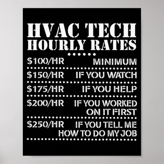 Funny Hvac Tech Hourly Rate Chart Men Women  ポスター (正面)