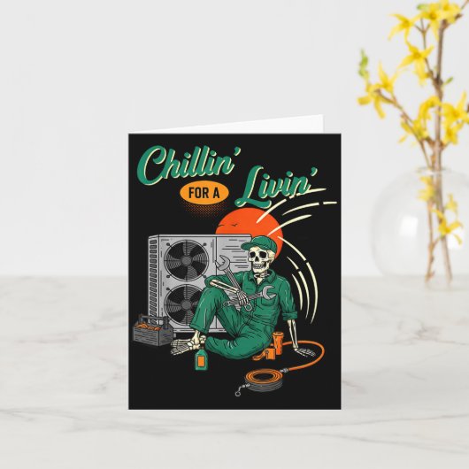 Funny Hvac Tech Skeleton Chillin For A Livin  カード (黄色い花)