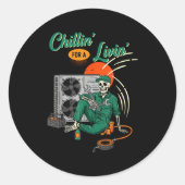 Funny Hvac Tech Skeleton Chillin For A Livin  ラウンドシール (正面)