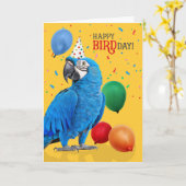 Funny Hyacinth Macaw Parrot Birthday Humor カード (黄色い花)