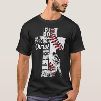Funny I Can Do All Things Baseball Catcher Pitcher Tシャツ