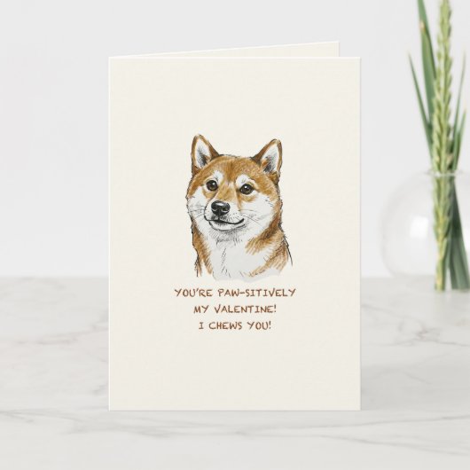 Funny "I Chews You" Shiba Inu Valentine's Day Art カード (正面)