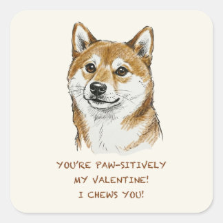 Funny "I Chews You" Shiba Inu Valentine's Day Art スクエアシール