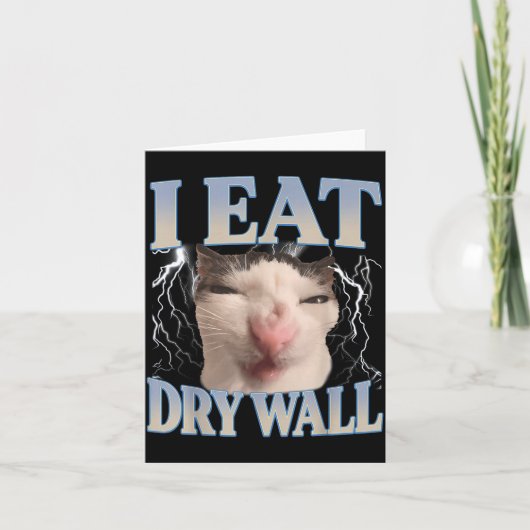 Funny I Eat Dry Wall Silly Cat Meme Men Women Kids カード (正面)