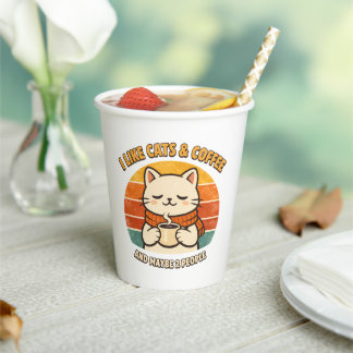 Funny "I Like Cats & Coffee" Disposable Paper Cups 紙コップ