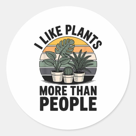 Funny I Like Plants More Than People Design  ラウンドシール (正面)