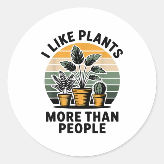 Funny I Like Plants More Than People Design  ラウンドシール (正面)