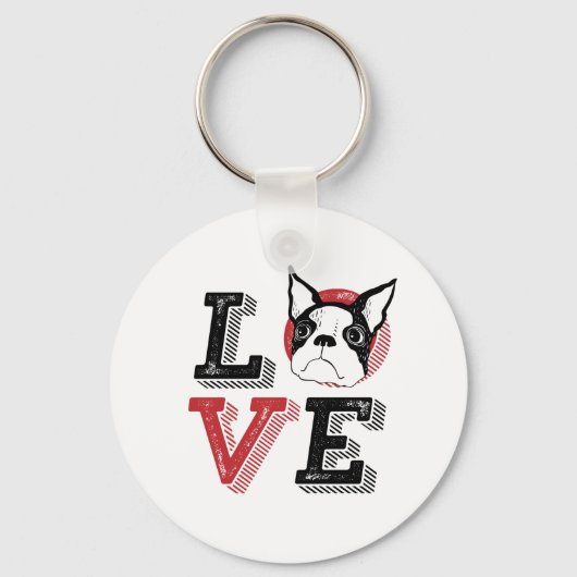 Funny I Love Boston Terrier I Heart My Dog Lover キーホルダー (正面)