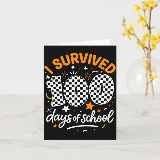 Funny I Survived 100 Days Of School Student Teache カード (黄色い花)