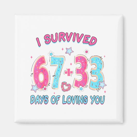 Funny I Survived 67 + 33 Days Of Loving You Valent マグネット (正面)