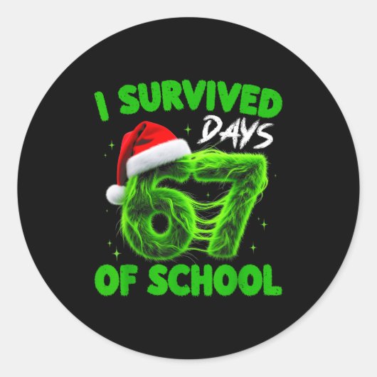 Funny I Survived 67 Days Of School Christmas Kids  ラウンドシール (正面)