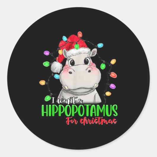 Funny I Want A Hiptamus For Christmas Xmas Hip Lov ラウンドシール (正面)