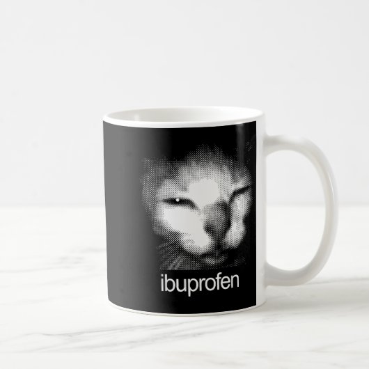 Funny Ibuprofen Cat Meme Retro Ugly Cat Face Mens コーヒーマグカップ (右)
