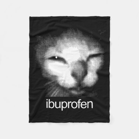 Funny Ibuprofen Cat Meme Retro Ugly Cat Face Mens フリースブランケット (正面)