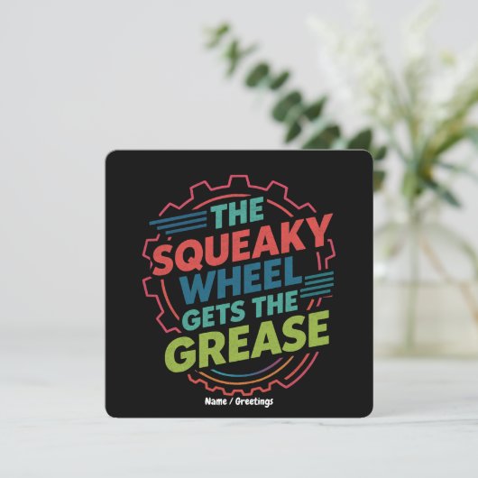 Funny Idiom Retro Squeaky Wheel Gets  the Grease 招待状 (スタンド正面)