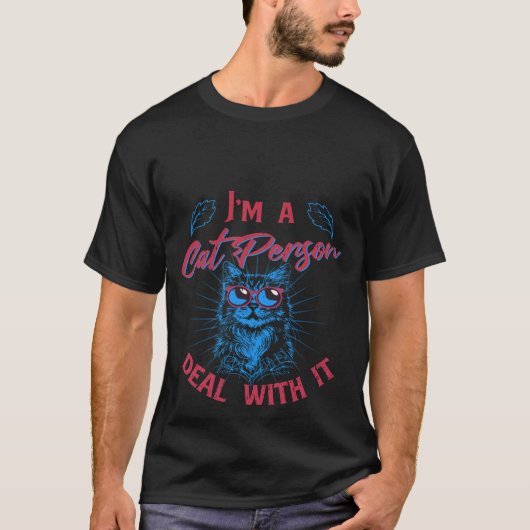 Funny "I'm a Cat Person Deal With It"Blue Cat🕶️🐈 Tシャツ (正面)
