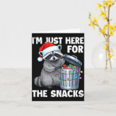 Funny I'm Just Here For The Snacks Raccoon Christm カード (黄色い花)