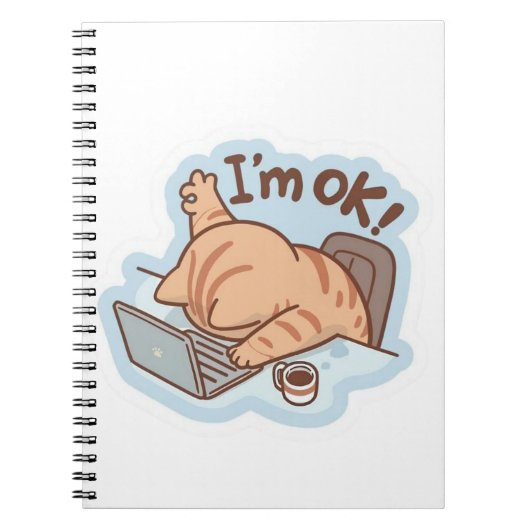 Funny "I'm OK" Tired Cat Notebook - Relatable Work ノートブック (正面)