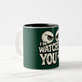Funny "I'M WATCHING YOU" Retro Eyes Coffee Mug - O ツートーンマグカップ (正面左)
