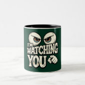 Funny "I'M WATCHING YOU" Retro Eyes Coffee Mug - O ツートーンマグカップ (中央)