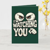 Funny "I'M WATCHING YOU" Retro Eyes Greeting Card カード (黄色い花)