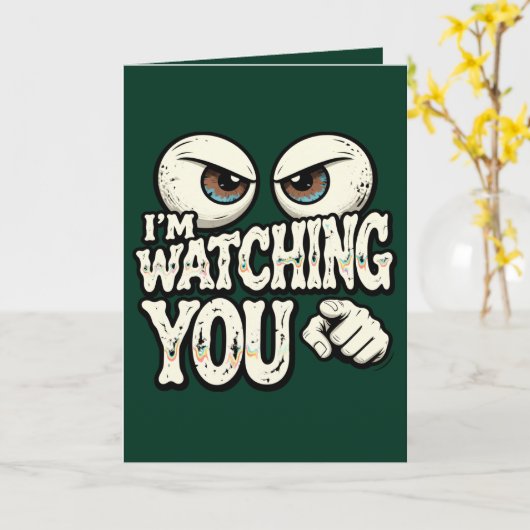 Funny "I'M WATCHING YOU" Retro Eyes Greeting Card  カード (黄色い花)