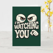 Funny "I'M WATCHING YOU" Retro Eyes Greeting Card カード (黄色い花)
