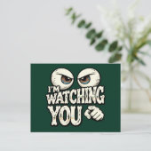 Funny "I'M WATCHING YOU" Retro Eyes Greeting Card ポストカード (スタンド正面)