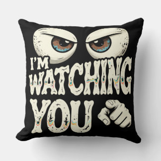 Funny "I'M WATCHING YOU" Retro Eyes & Pointing Fin クッション