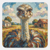 Funny Impasto Ostrich on a Ranch  スクエアシール (正面)