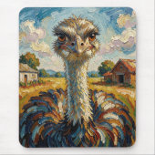 Funny Impasto Ostrich on a Ranch マウスパッド (正面)