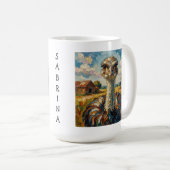 Funny Impasto Ostrich on a Ranch Personalized コーヒーマグカップ (正面右)