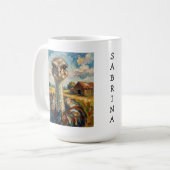 Funny Impasto Ostrich on a Ranch Personalized コーヒーマグカップ (正面左)