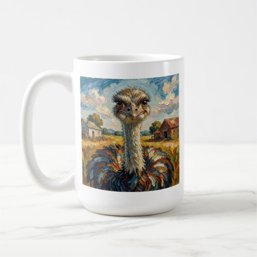 Funny Impasto Ostrich on a Ranch Personalized コーヒーマグカップ (左)