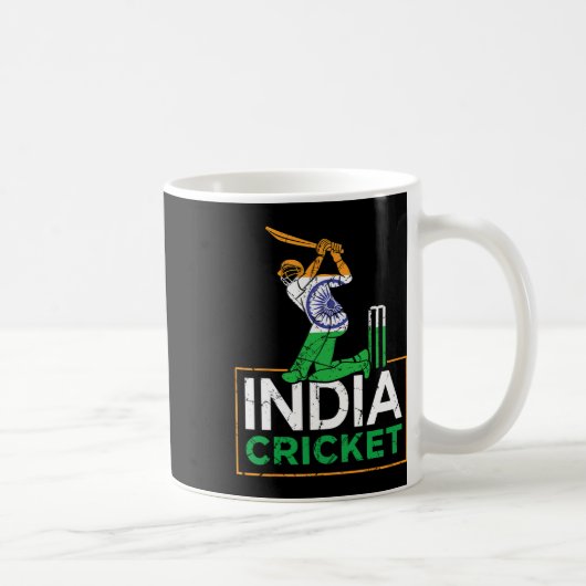 Funny India Flag Cricket Supporters Tee Indian Cri コーヒーマグカップ (右)