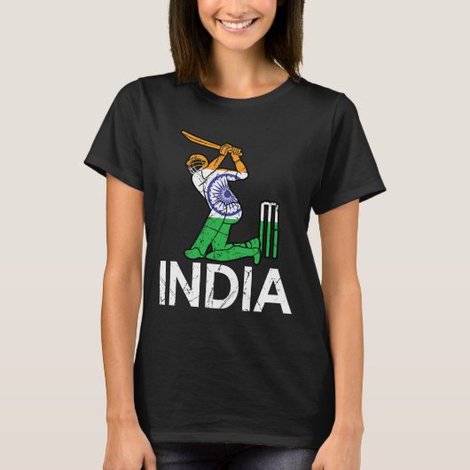 Funny India Flag Cricket Supporters Tee Indian Cri Tシャツ (正面)