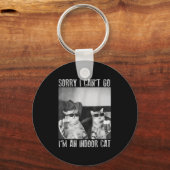 Funny Indoor Cat Meme Sorry I Can’t Go Retro Beer  キーホルダー (正面)