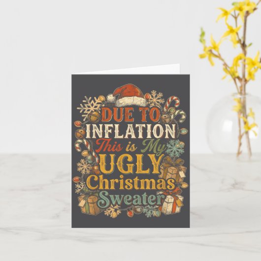 Funny Inflation Ugly Christmas Sweater Retro Vinta カード (黄色い花)