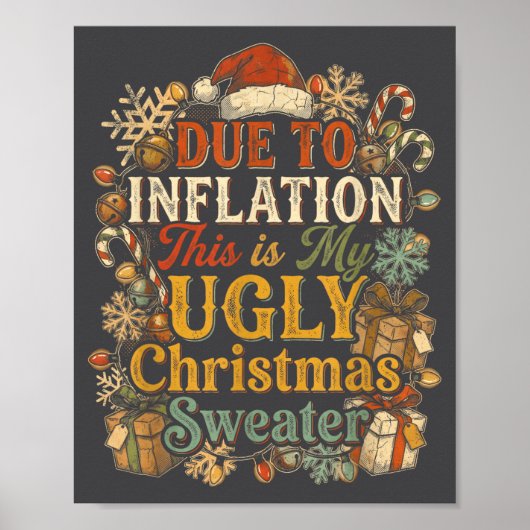 Funny Inflation Ugly Christmas Sweater Retro Vinta ポスター (正面)