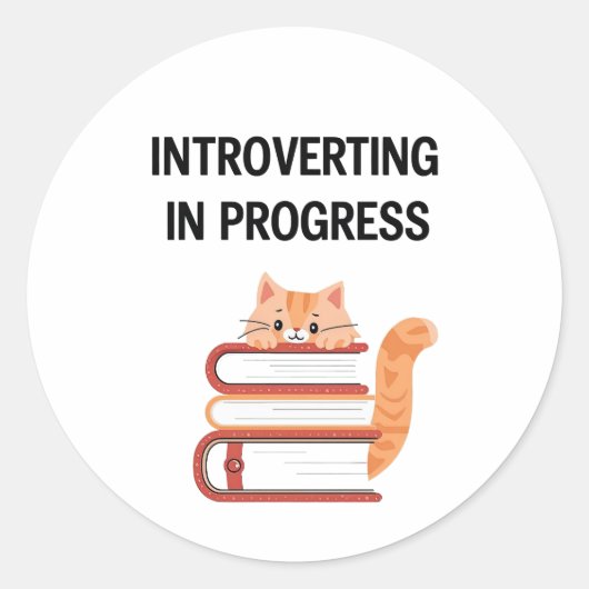 Funny "Introvert in Progress" with Cat ラウンドシール (正面)