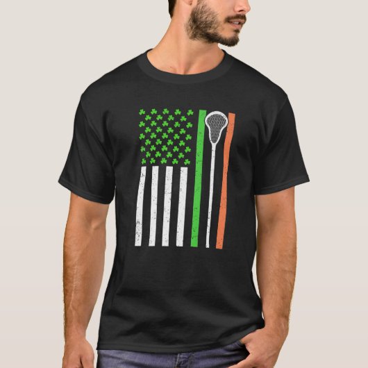 Funny Irish American Flag Lacrosse St. Patrick's D Tシャツ (正面)