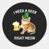 Funny Irish Beer Cat St Patricks Day Drinking With ラウンドシール (正面)