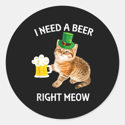 Funny Irish Beer Cat St Patricks Day Drinking With ラウンドシール (正面)