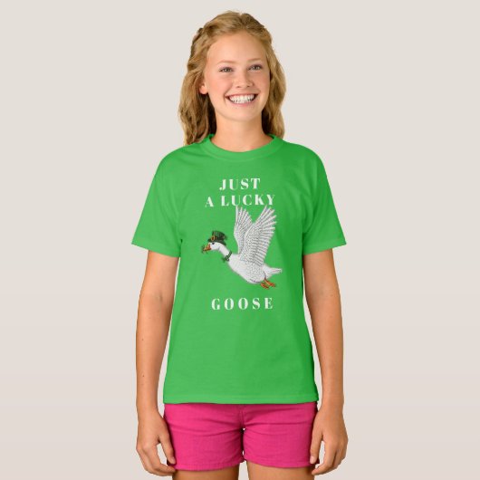 Funny Irish St. Patrick's Day Just a Lucky Goose Tシャツ (正面フル)
