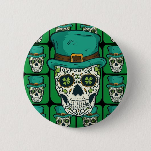 Funny Irish Sugar Skull St Patricks Day Pirate Bon 缶バッジ (正面)