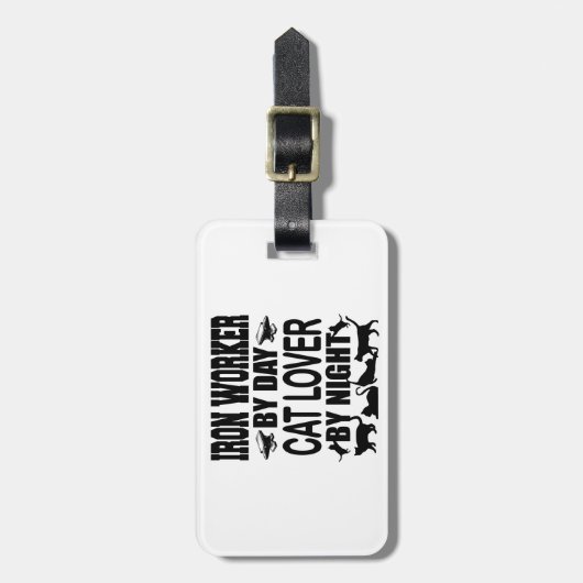 Funny Iron Worker by Day Cat Lover by Night ラゲッジタグ (正面縦)