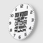 Funny Iron Worker by Day Cat Lover by Night ラージ壁時計 (傾斜)