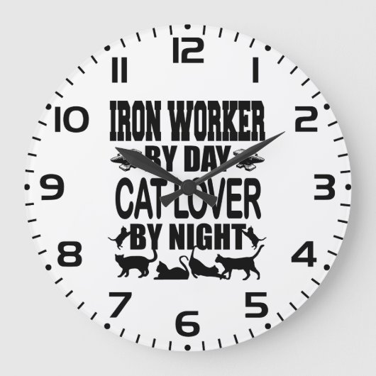 Funny Iron Worker by Day Cat Lover by Night ラージ壁時計 (正面)